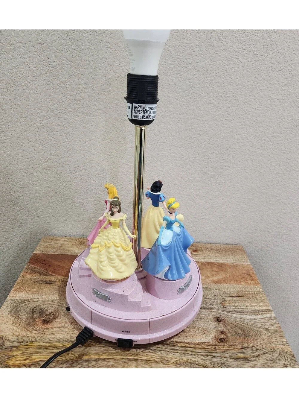 DISNEY PRINCESS TALKING ANIMATED SPINNING LAMP BELLE SNOW AURORA WORKS READ